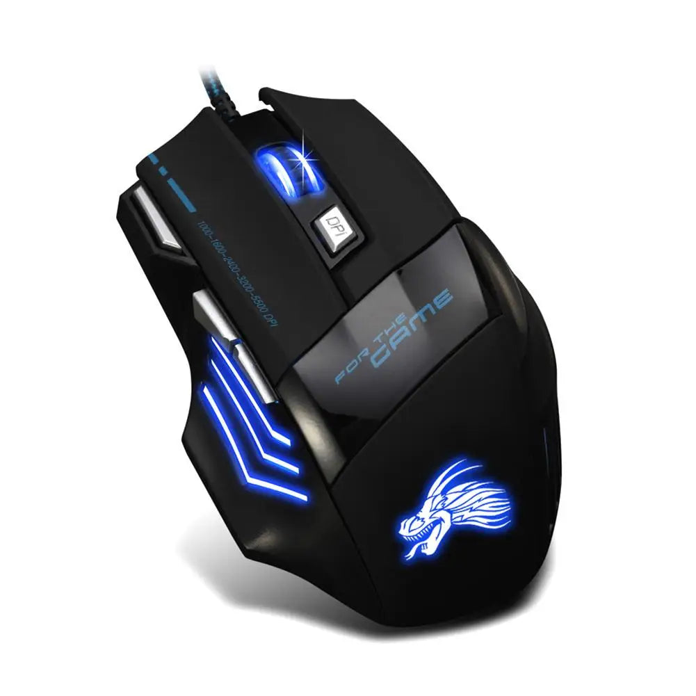 Wired Gaming Mouse 7 Button Backlit 5500 DPI Adjustable Optical PC Gamer Mice Quake