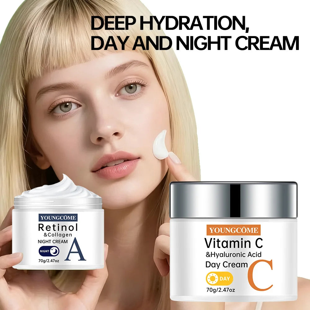 Vitamin C Facial Toner Cream Set Smooth Face Cream Moisturizing Day Cream Shrink Pores Skin Care Products Quake
