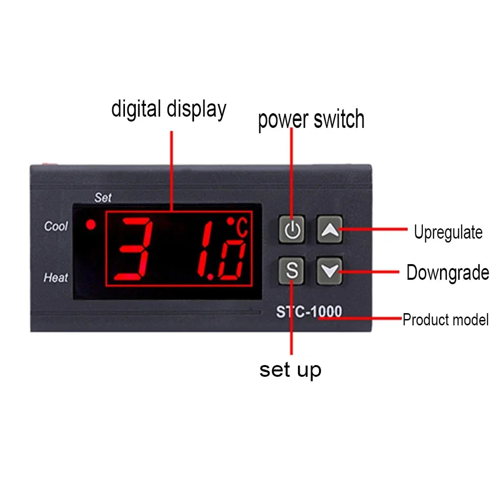 STC-1000 Digital LED Temperature Controller Heating Cooling Centigrade Thermostat 2 Relays Output with NTC Sensor Probe 12v 24v Quake