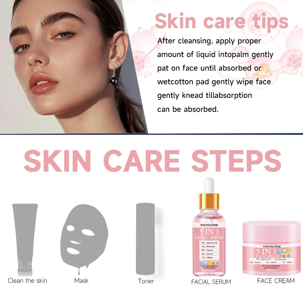 5 In 1 Hyaluronic Acid Face Serum & Facial Cream SetsFor Facial Firming Moisturizer Skin Care Quake