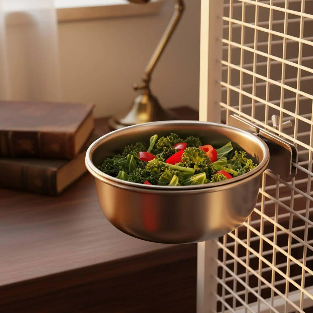 Robust Stainless Bird Feeder Bowl Attach on Cage Dish for Parrot Meals and Hydration Routine Quake