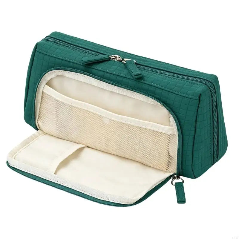 Multi Compartment Pencil Case with Visible Interior Pocket and Sectioned Storage for School, Office, Drawing, and K1KF Quake dark green CN