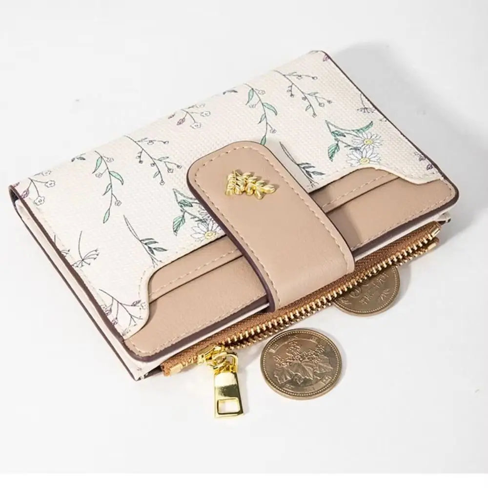 Fashion PU Leather Women Short Wallet Multi-Cards Small Flowers Slim Small Wallet Zipper Hasp Coin Purse Women Quake
