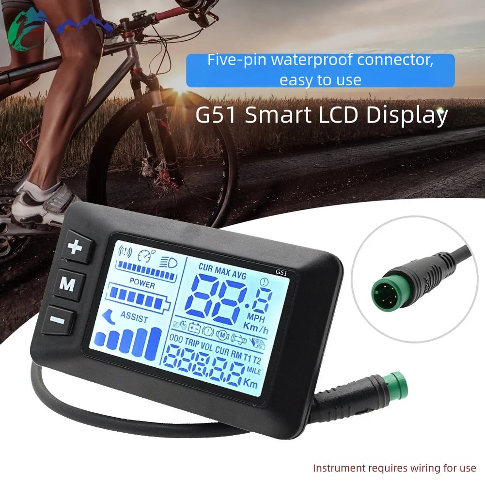 For Electric Bike Scooter Speedometer for G51 with 5 Core Waterproof Connector and LCD Display for 24V 36V 48V Vehicles Quake