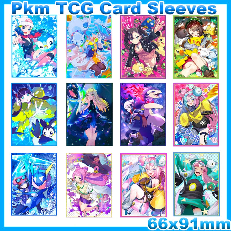 New Hot 13 Styles Pkm TCG Card Sleeves 66x91mm Lillie Marnie Iono Gloria Smooth Feel Protective Sleeves Game Card Accessories Quake