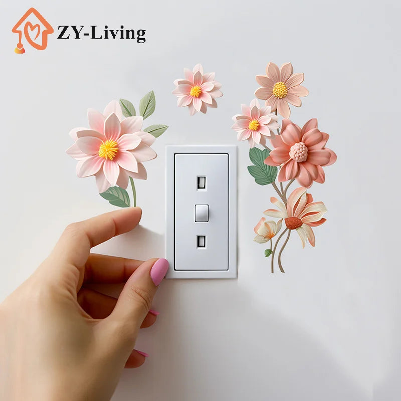 Waterproof PVC Switch Sticker Beautiful Flowers Wall Removable Sticker For Bedroom Bathroom Living Room Home Decoration Sticker Quake