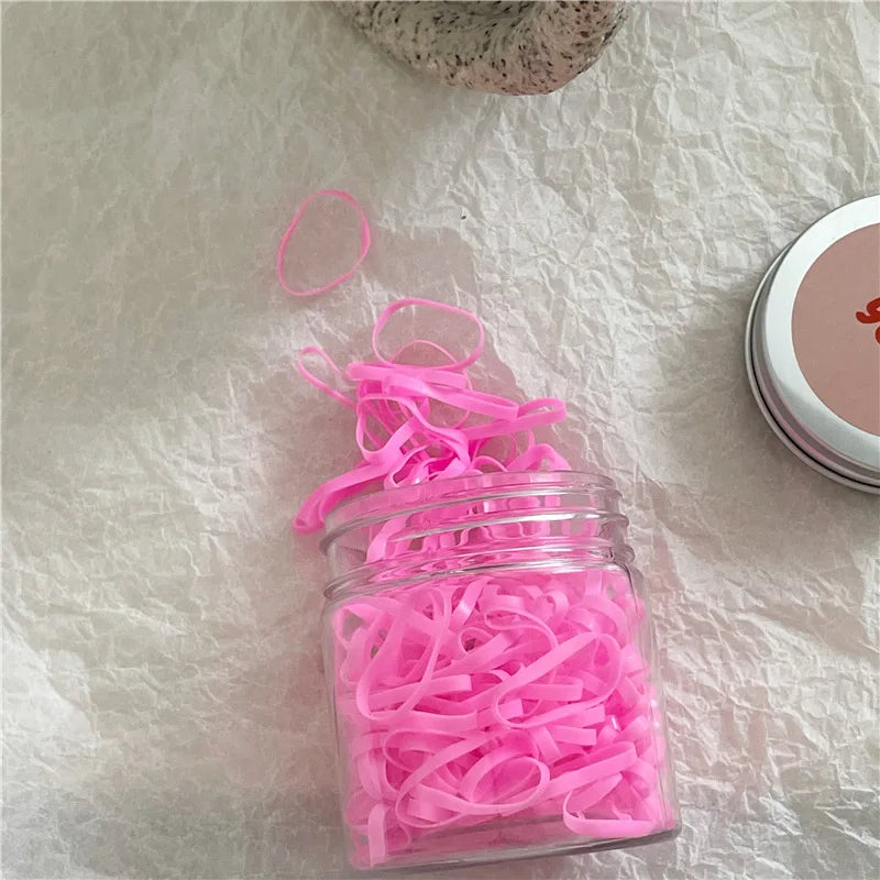 1 Box A New Set, Cute Color, No Hair Damage, of Disposable Rubber Bands in Solid Color, High Elastic Basic Hair Rope. Quake rose pink