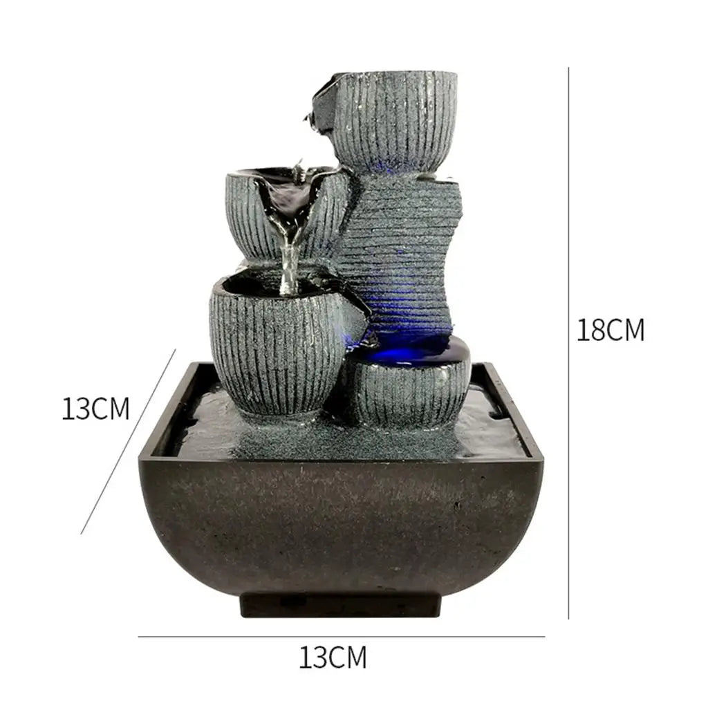 Tabletop Water Fountain Meditation w/ Lights Office Bedroom Decoration Arts Quake
