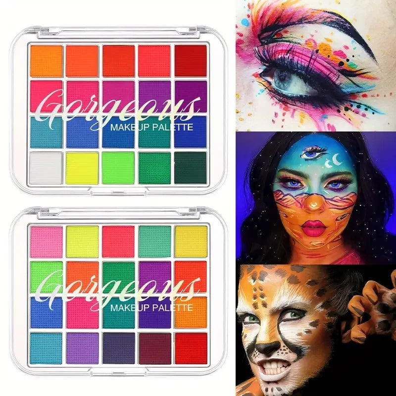 20 Colors UV Black Light Makeup Neon Face Body Painting Palette Luminous Makeup for Carnival Halloween Masquerade Music Festival Quake