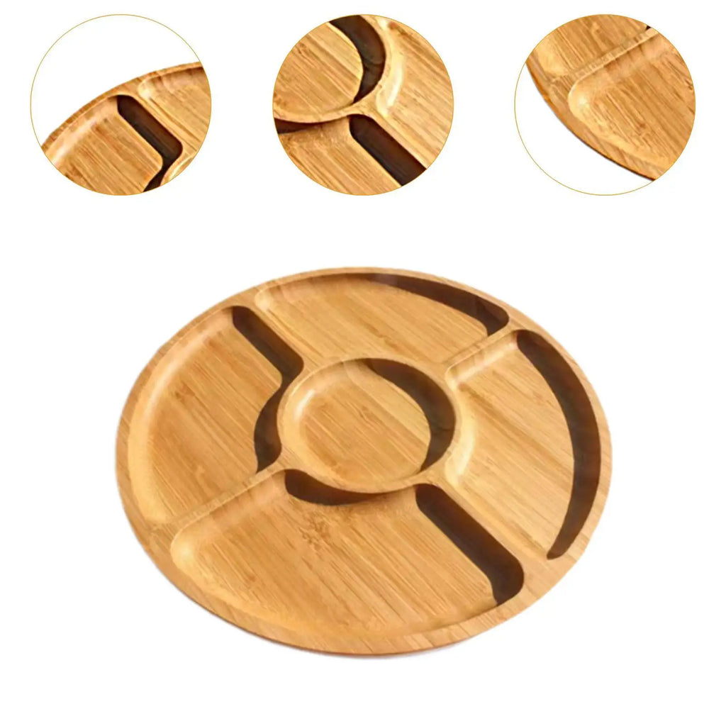 Wood Serving Tray Portion Control Plate 9.45inch Rustic Round Sandwich Appetizer Quake
