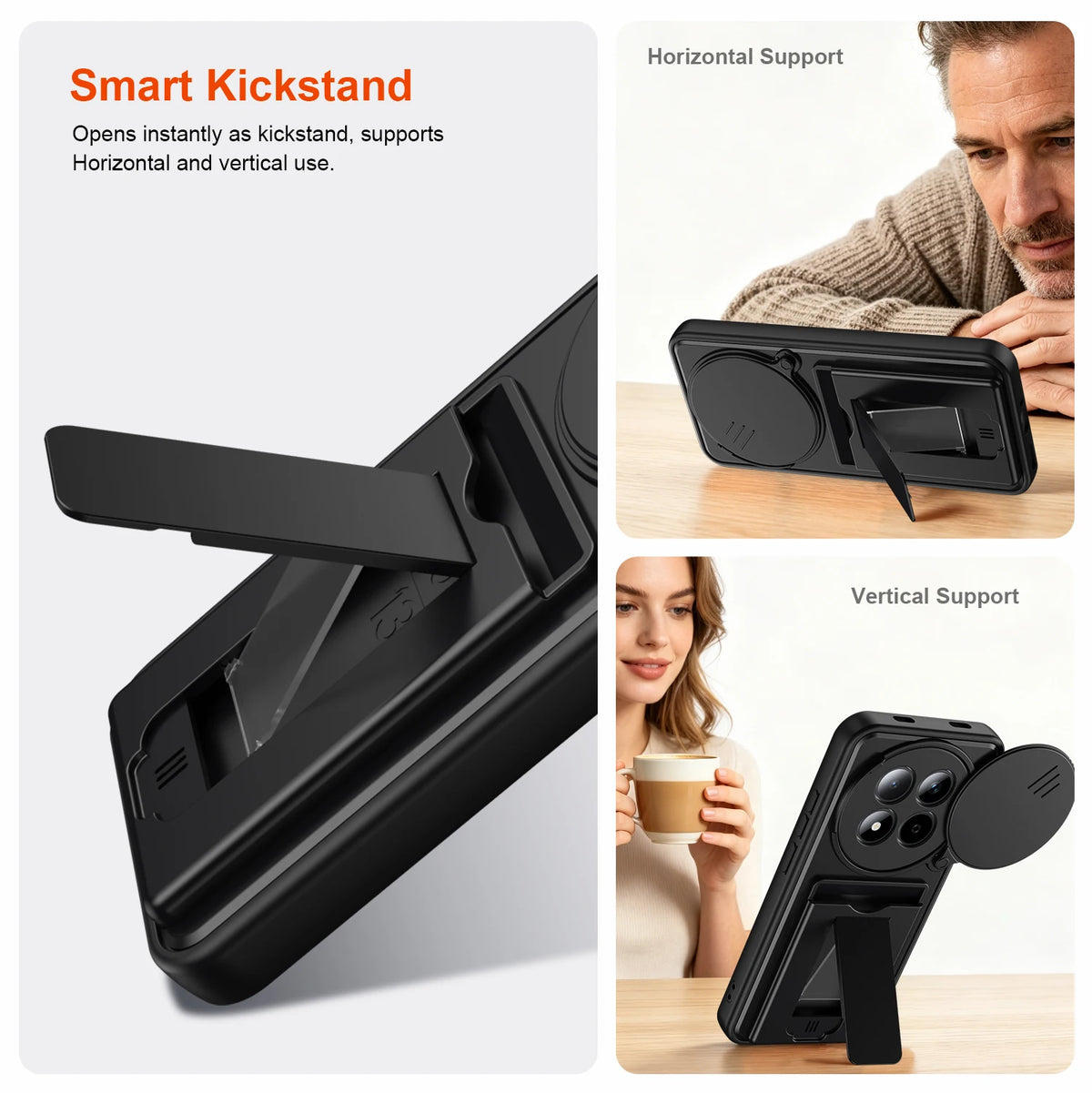 Foldable Stand + Card Holder Phone Case For Redmi NOTE15 PRO 4G Shockproof Hybrid Phone Protector, Soft Hard 2-In-1 Design Quake