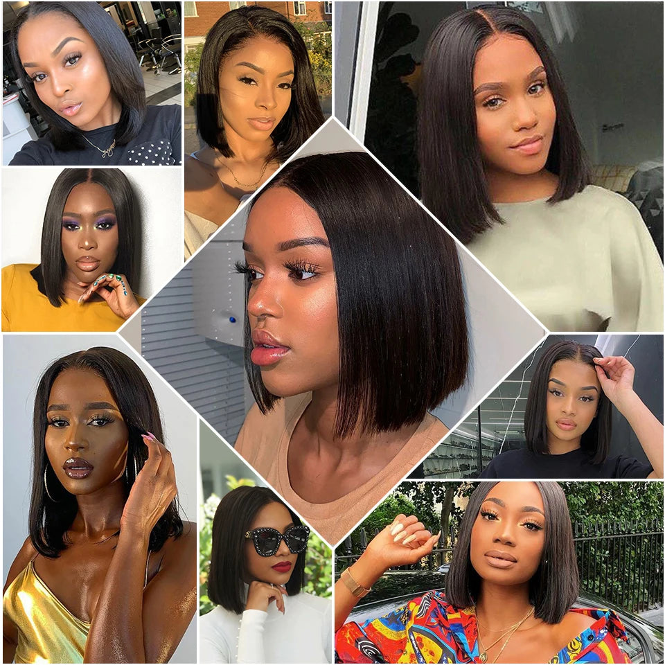 Short Bob Wig Transparent Lace Frontal Wigs Human Hair 100% Straight Bob Wigs Pre Plucked 13x4 Lace Front Wigs For Black Women Quake