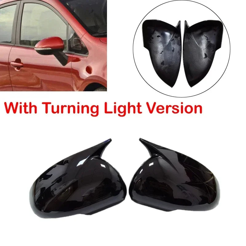 For Kia Rio 2011-2017 Car Sticker Rearview Side Mirror Cover Horn Wing Cap Exterior Door Rear View Case Trim Carbon Fiber Look Quake With Light Black