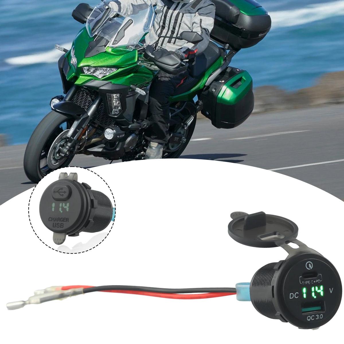 1x Motorcycle TYPE-C USB QC3.0 Fast Charger Relay For Versys650 VersysX300 Ninja400 650 Motorbike Battery Charger Electric Relay Quake