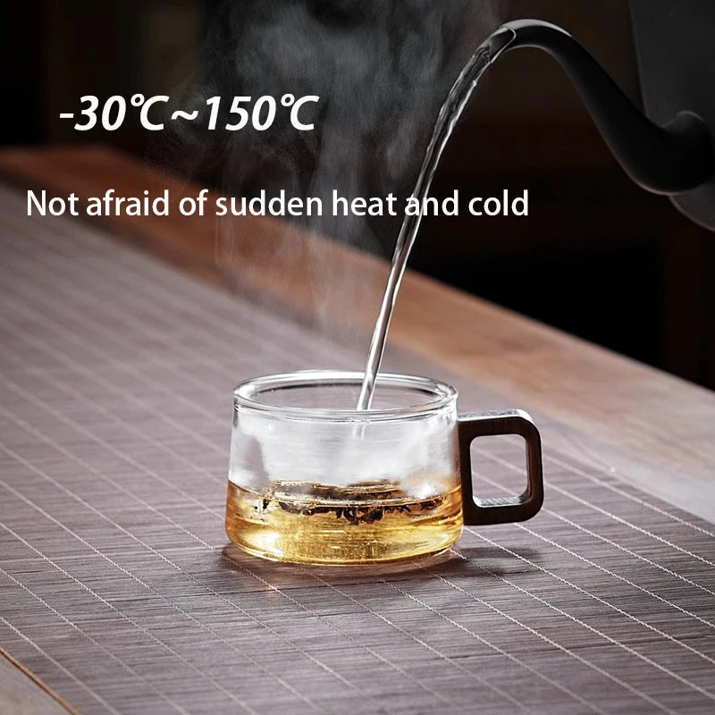 120/200/300/360ml Glass Cups With Walnut Handle Coffee Mug Set Heat-resistant Teacup Household Office Drinking Glasse 2pcs Quake