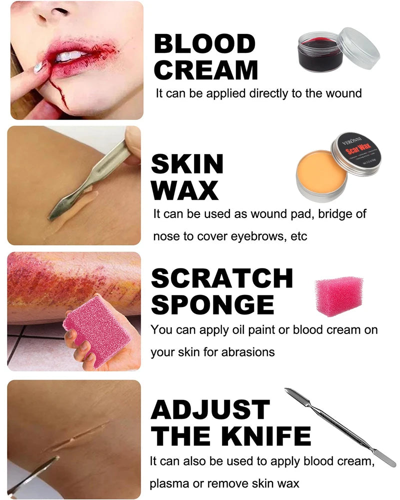 6 PCS SFX Makeup Set 26 Colors Face Body Paint Special Effect Halloween Party Wound Scar Wax Makeup with Spatula Sponge plasma Quake