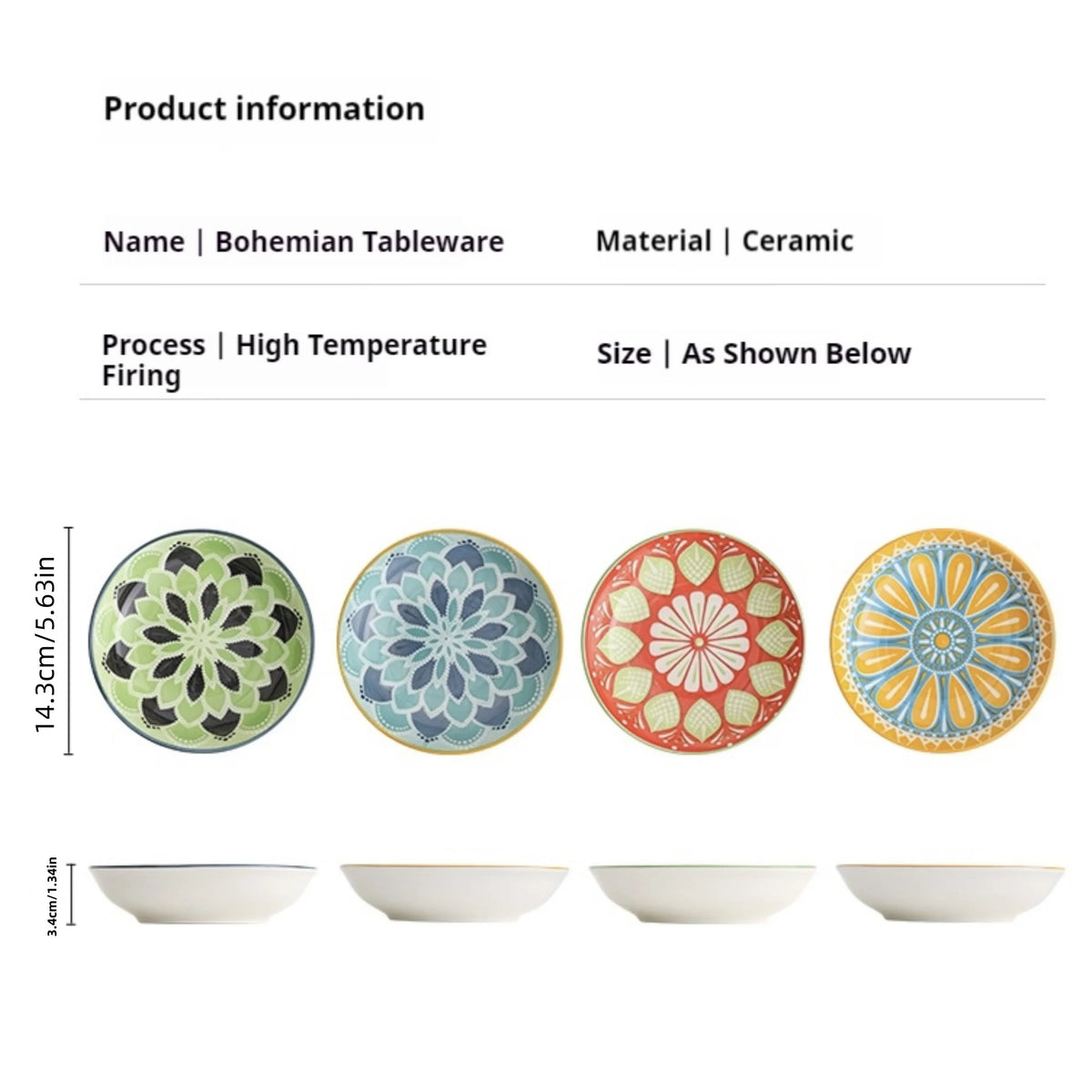 4pc Bohemian Ceramic Plate - Side Dish, Appetizer, Sauce, Bread, Pastry & Breakfast Plates, Safe for Dishwasher& Microwave Quake