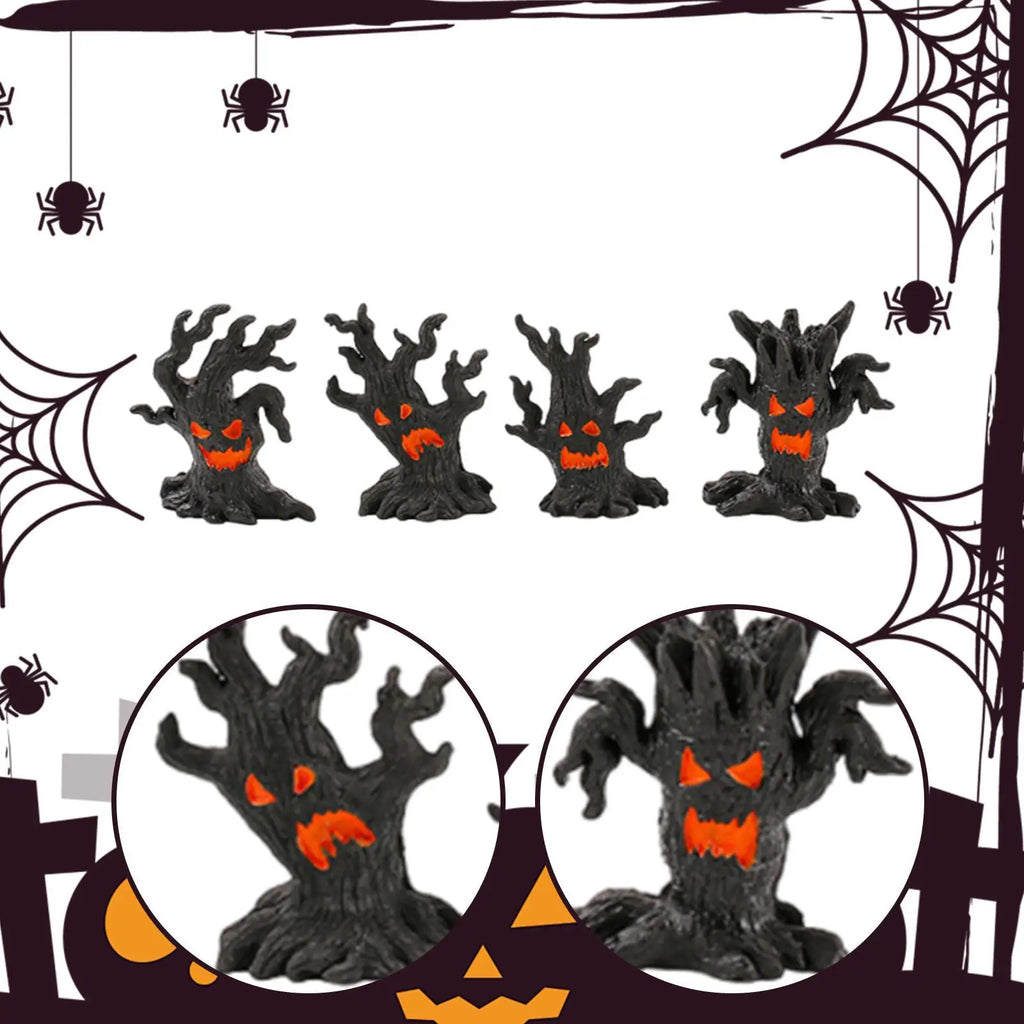 4 Pieces Halloween Decoration Halloween Tree Creative Resin Ghosts Cute Ornaments Spooky Tree for Patio Shelf Tabletop Porch Quake