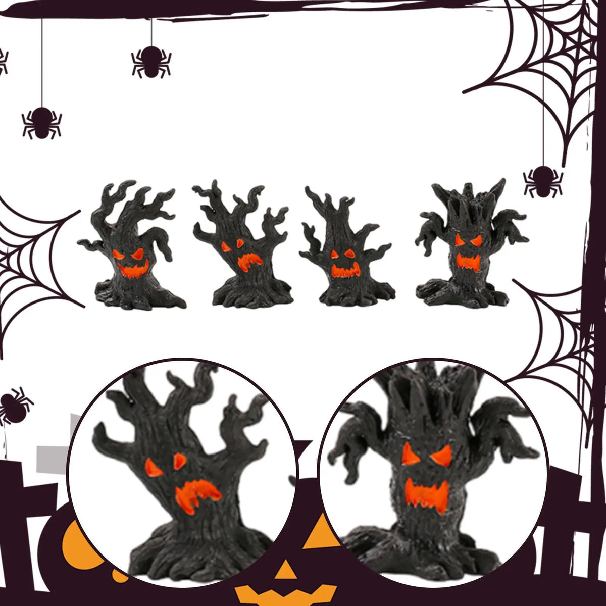 4 Pieces Halloween Decoration Halloween Tree Creative Resin Ghosts Cute Ornaments Spooky Tree for Patio Shelf Tabletop Porch Quake