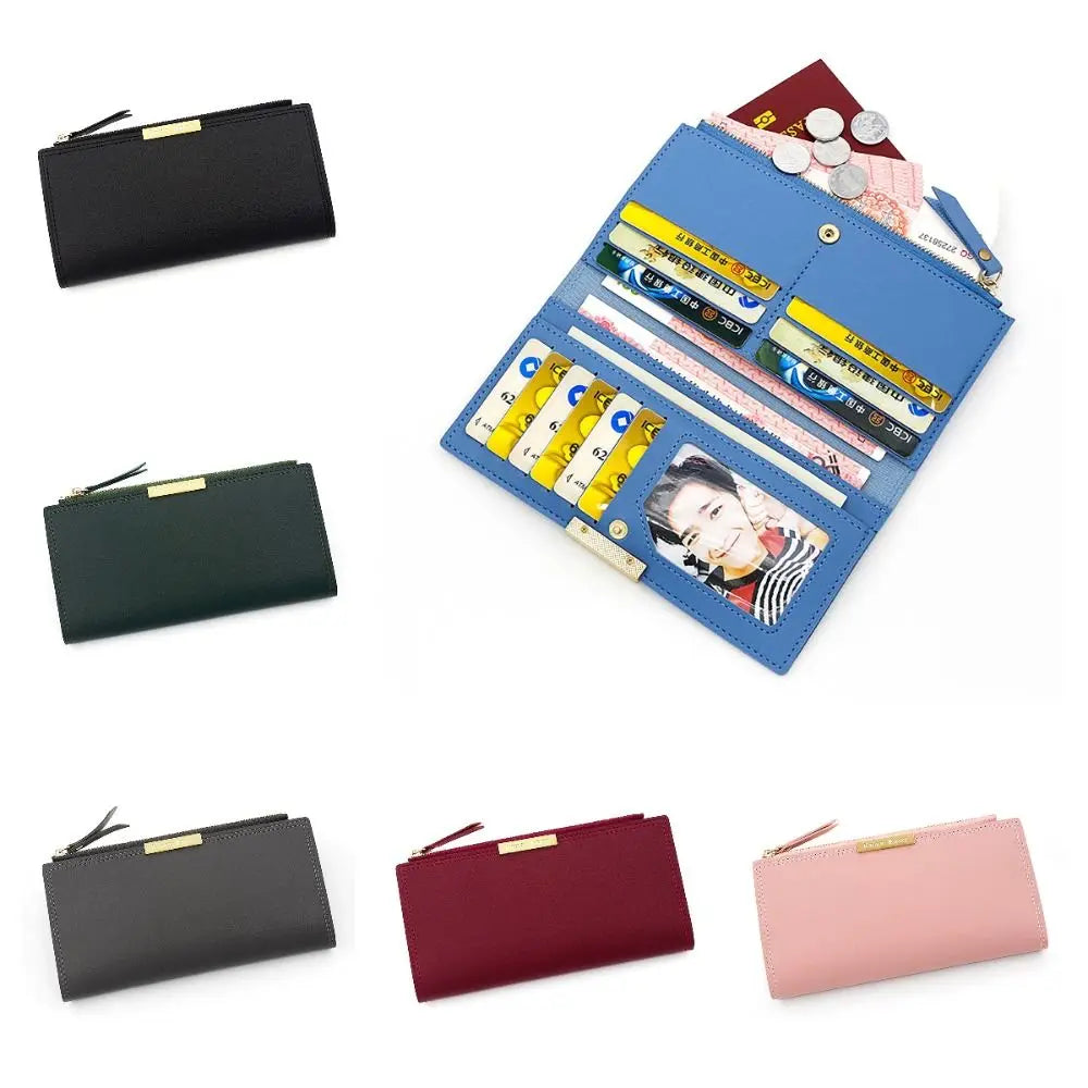 Multi-card Women's Long Wallet Portable PU Leather Card Holder Photo Holder Korean Style Note Compartments Purse Mother's Gift Quake