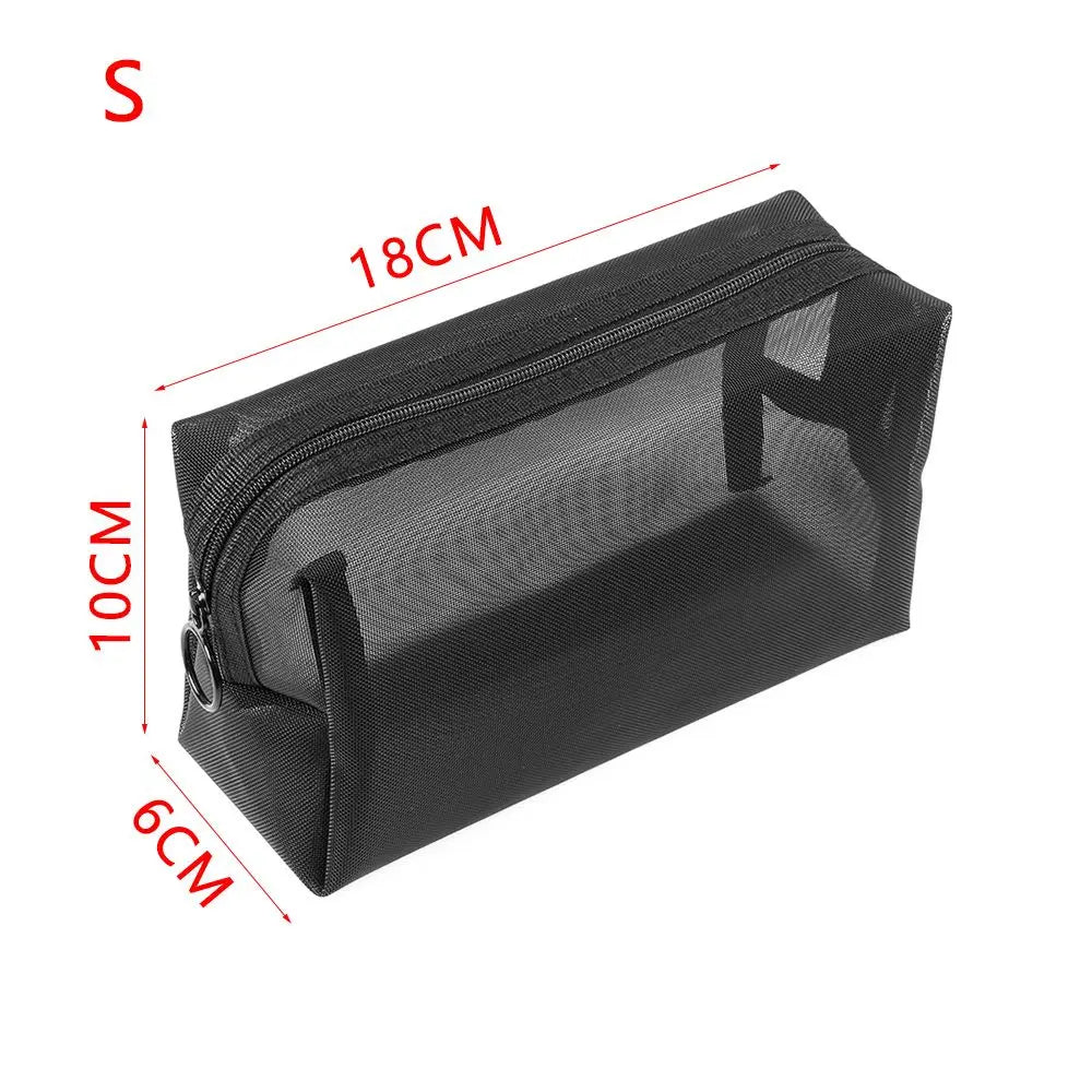 1PC Black Travel Mesh Cosmetic Bag Zipper Makeup Bag For Women Wash Toiletry Bag Makeup Organizer Quake S
