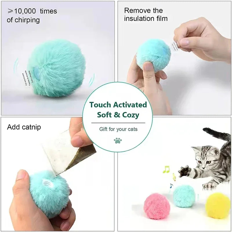 Smart Cat Toys Plush Electric Catnip Training Toy Kitten Touch Sounding Pet Product Squeak Toy Ball Quake