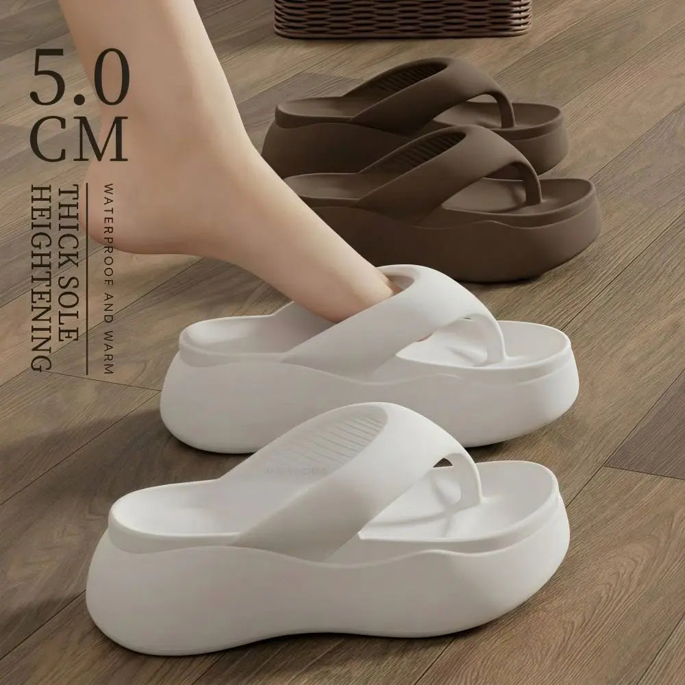 Height-increasing Platform Slippers Non-slip 5CM EVA Beach Sandals Lightweight Soft Sole Women's Flip Flops Indoor Outdoor Quake