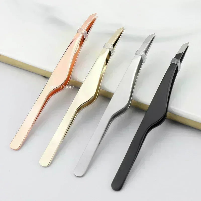 Gold Silver Black Stainless Steel Hair Removal Tweezers Eyebrow Tweezers Slant Tip Makeup Tools Point Tip Flat Tip Rose Cosmetic Quake