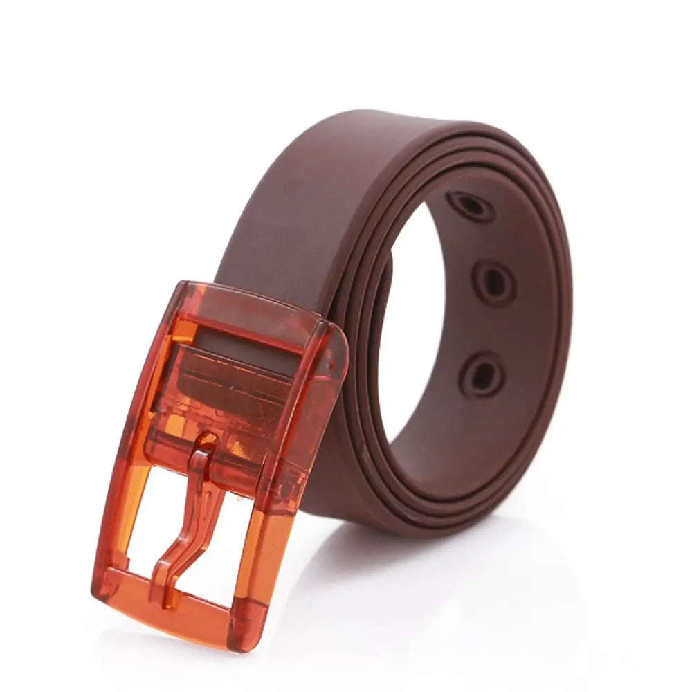 Fashion Luxury Brand Design Silicone Belt Couple Casual Square Pin Buckle Belt Metal Free Waistbands Quake coffee