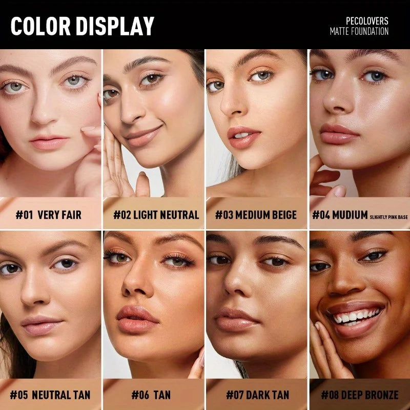 PECOLOVERS Matte Finish Liquid Foundation - Oil-Control, Waterproof, Full Coverage Concealer for All Skin Tones Quake