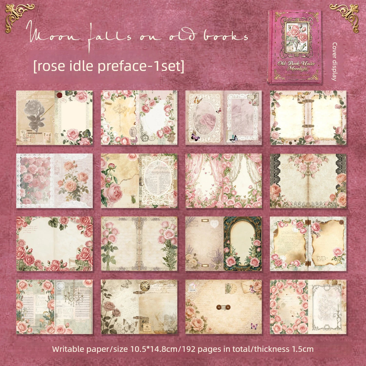 1set Vintage Rose Pattern Handmade Book Material Base Paper Handmade Book Office Supplies Quake D