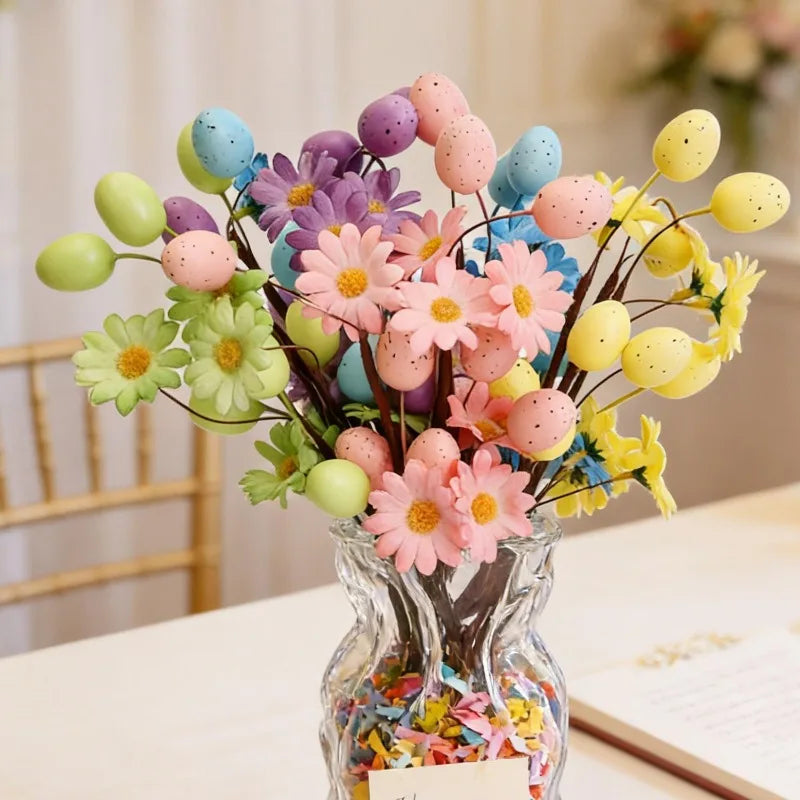 10/1PCS Little Daisy Easter Egg Branches Artificial Egg Flower Branch DIY Flower Arrangements Easter Desktop Party Home Decor Quake