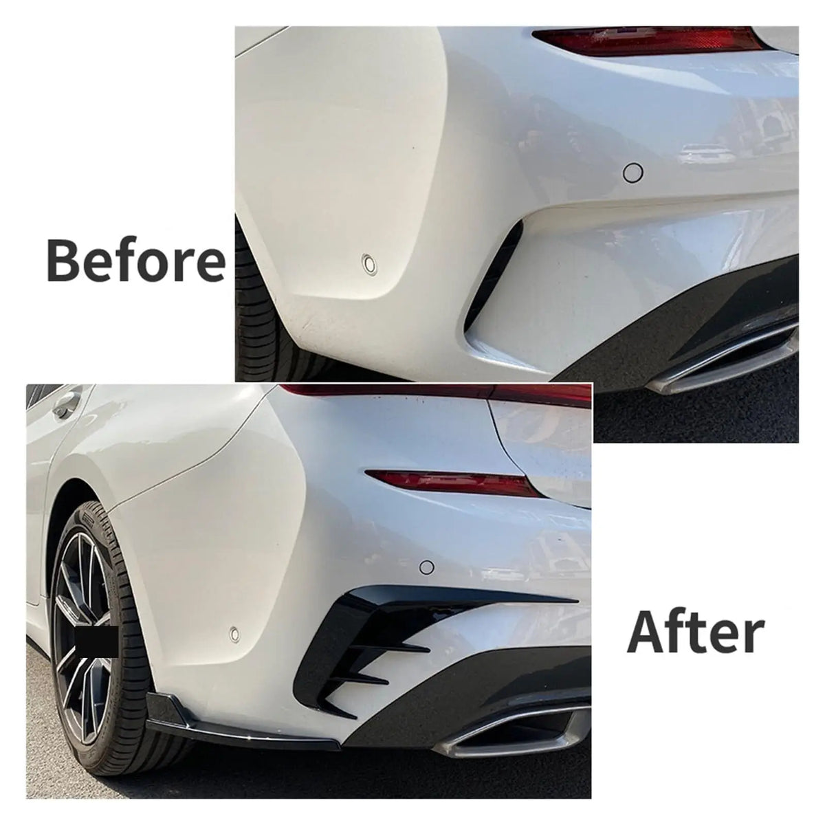 For BMW 3 Series G20 320i 330i 2019-2022 Car Sticker Rear Bumper Spoiler Side Canard Splitter Styling Carbon Fiber Gloss Black Quake