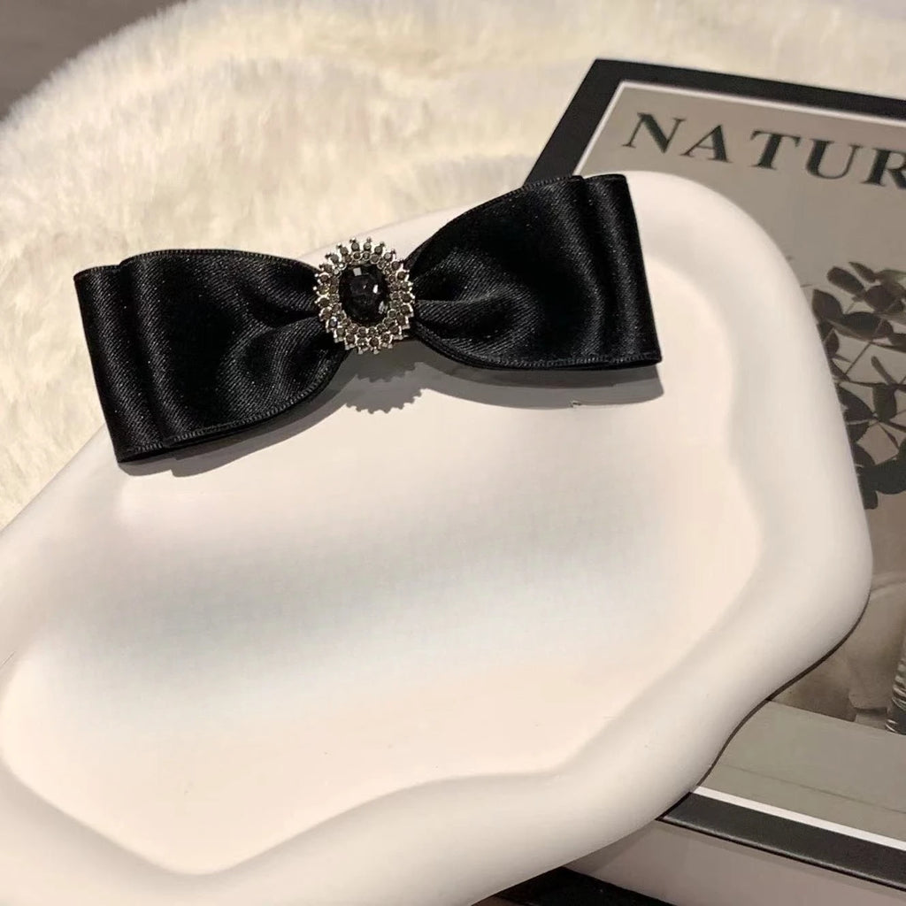 New Semi-tie Ponytail Hairpin Back Head Luxury Rhinestone Bow Hairpin Girl Headdress Spring Clip Quake Black