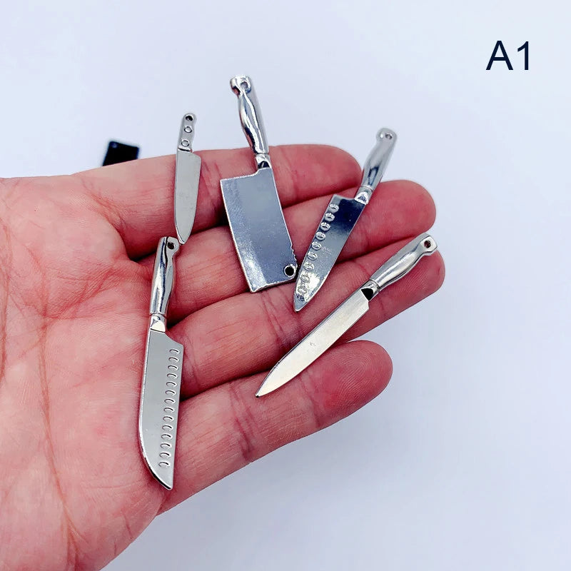 1 Set Doll House Mini Kitchen Knife Cooking Utensils Model for Dollhouse Kitchen Furniture Decoration Accessories Toy Quake Silver