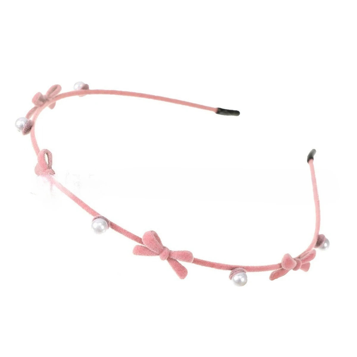 Sweet Cute Bow Headband Fine Velvet Pearl Flower Headband for Women Girls Outdoor Hair Hoop Pressing Hair Styling Accessories Quake pink