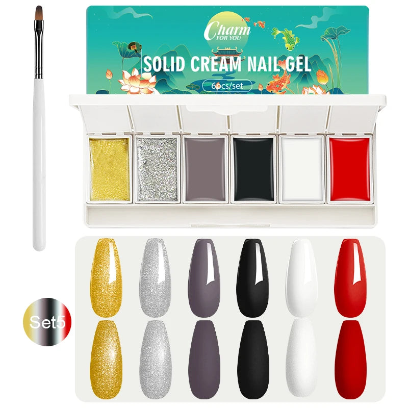 6 Colors Solid Nail Gel Nail Art Polish Gel Colorful Nail Varnish Nail Gel Polish Palette Manicure Canned Cream Nail Glue Quake Set 05-C025-C030