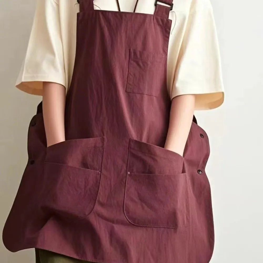 New Double-Sided Kitchen Apron Waterproof Pure Color Waist Apron Adjustable Multi-scene Workwear Apron Household Kitchen Quake Wine Red