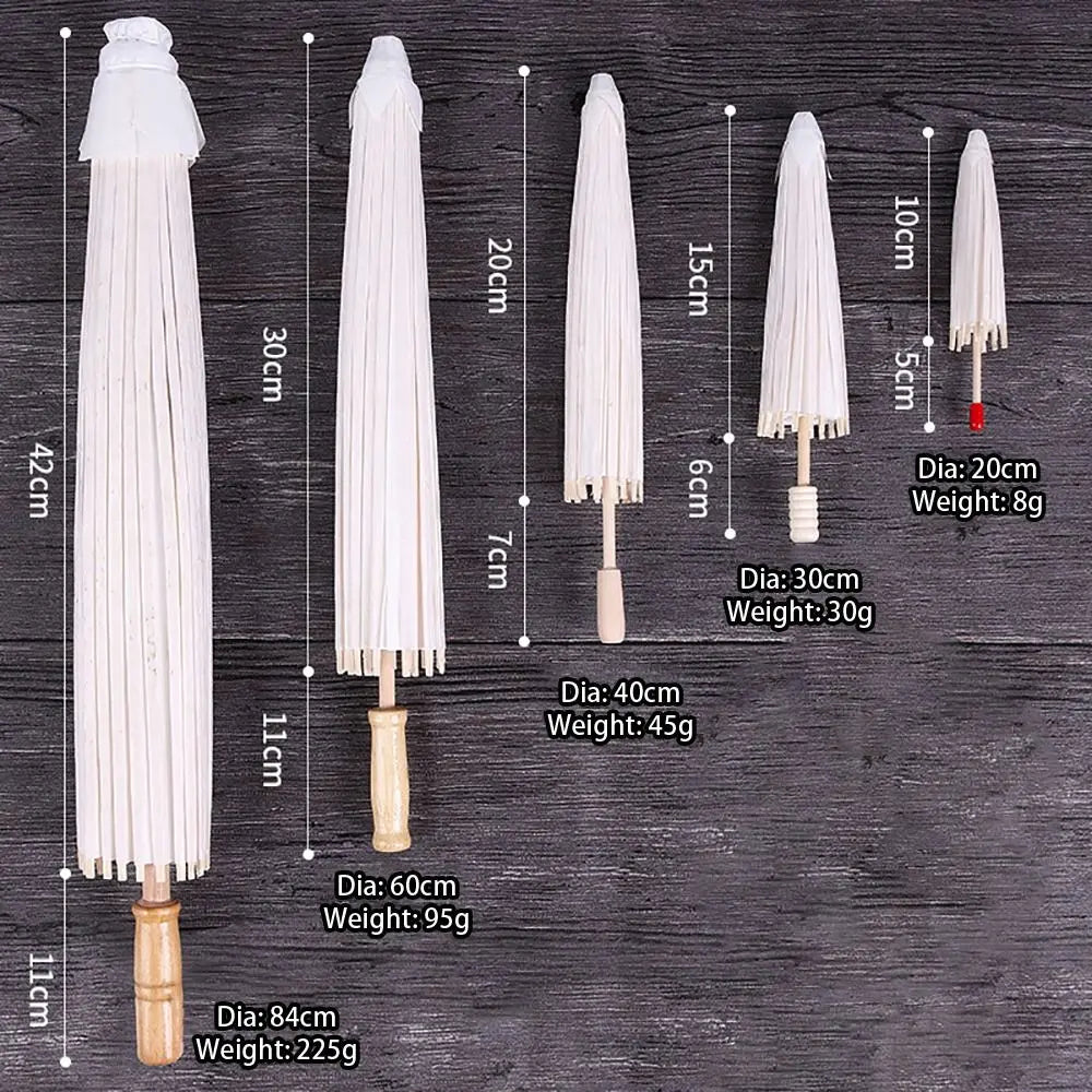 1Pcs Dia 20/30/40/60cm Paper Umbrella Traditional White Long-handle Painting Supplies Blank DIY Handmade Photography Prop Quake