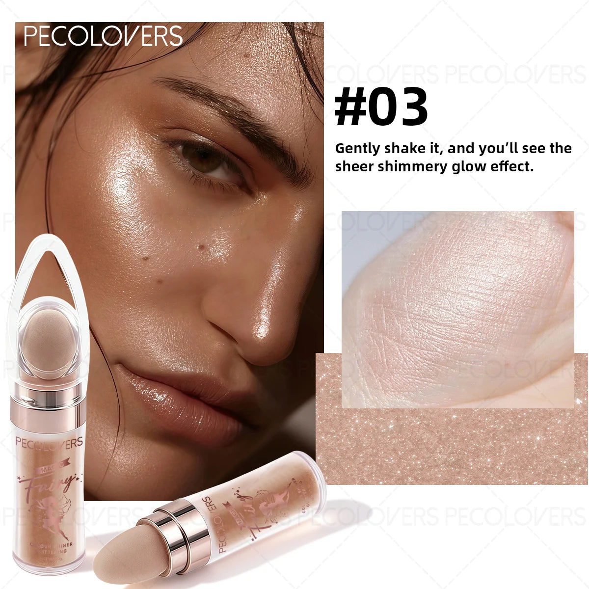 Magic Shine Highlight Pat Powder, Face & Full Body Highlight Brightening Natural Three-dimensional Contouring Blush Quake 03