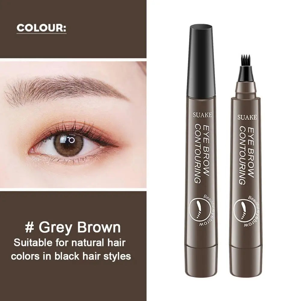 5 Colors Eyebrow Pen Waterproof 4 Fork Tip Eyebrow Pen Eyebrow Tattoo Waterproof Liquid Black Eye Brow Pencil Natual Brow Makeup Quake 04-Gray brown CN