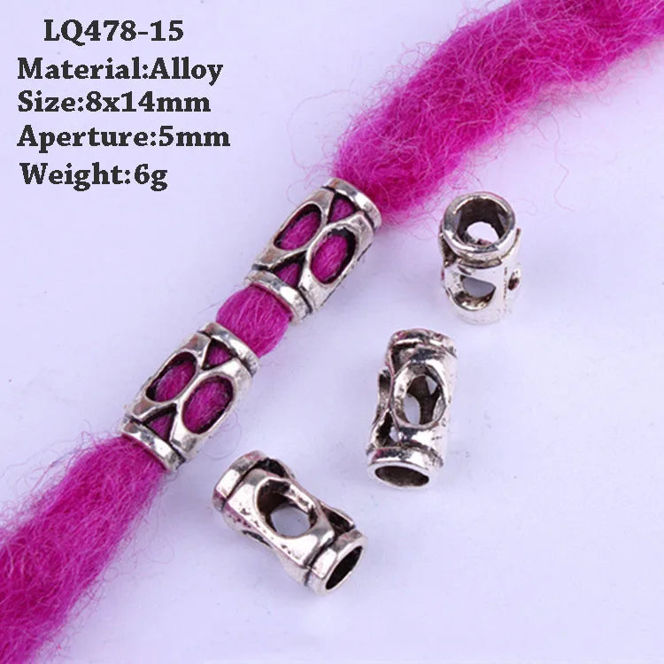 5-Piece Dreadlock Braid Beads Rings – Silver & Gold Hair Accessories