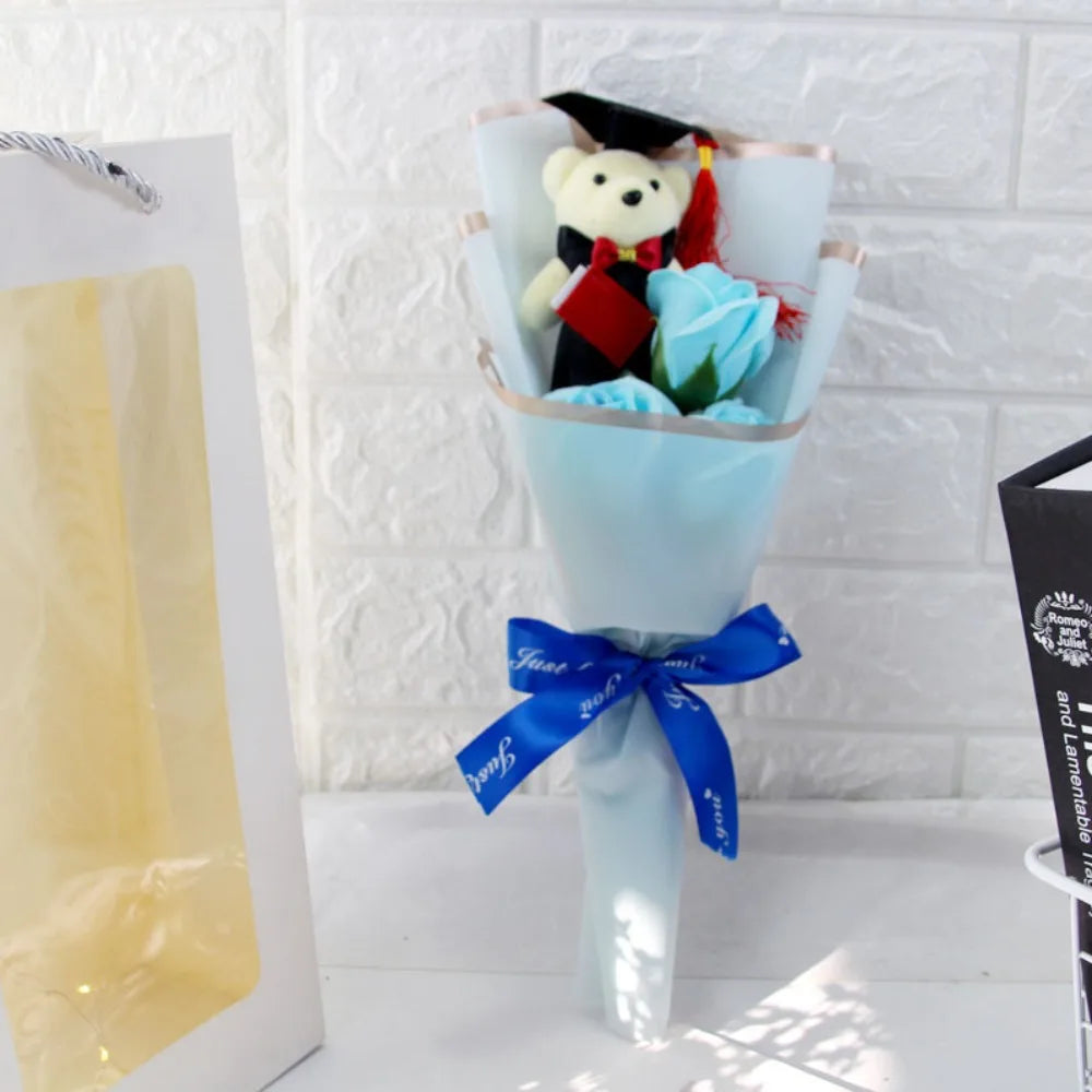 Sunflower Bear Bouquet Rose Plush Toy Sunflower Soap Flower Bouquet Decoration Graduation Gift Cartoon Lovely Bear Quake B