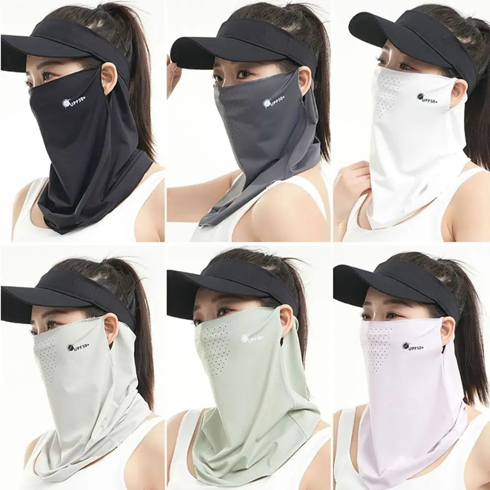 High-quality UV Protection Sunscreen Face Veil Breathable Sunshade Ice Silk Face Mask Ear Hanging Summer Face Cover Quake