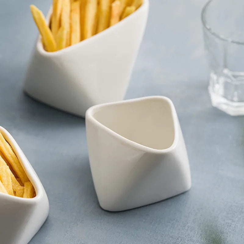 Angled Snack Cup for Fries and Appetizers Modern Tableware Ideal for Home and Restaurant Use White Ceramic Quake