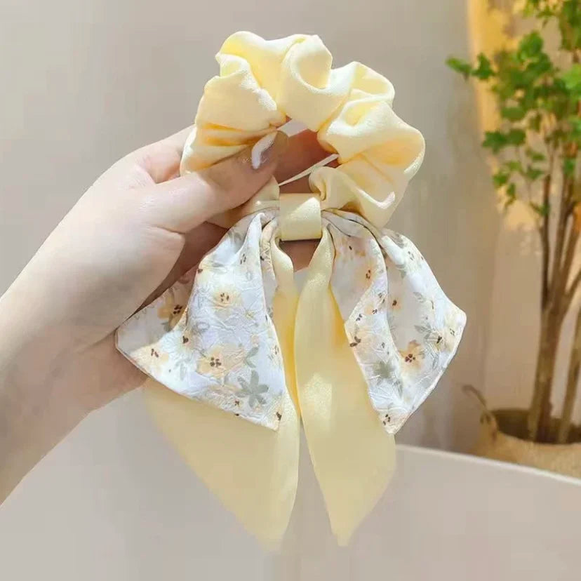 Broken Flower Bow Large Intestine Headband Womens Summer Headband Hair Rope Quake Yellow