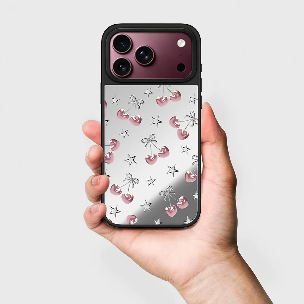 Pink Leopard Cherry Mirror Surface Magnetic Phone Case Cover for IPhone 12 13 14 15 16 17 18 Pro Max Case Quake