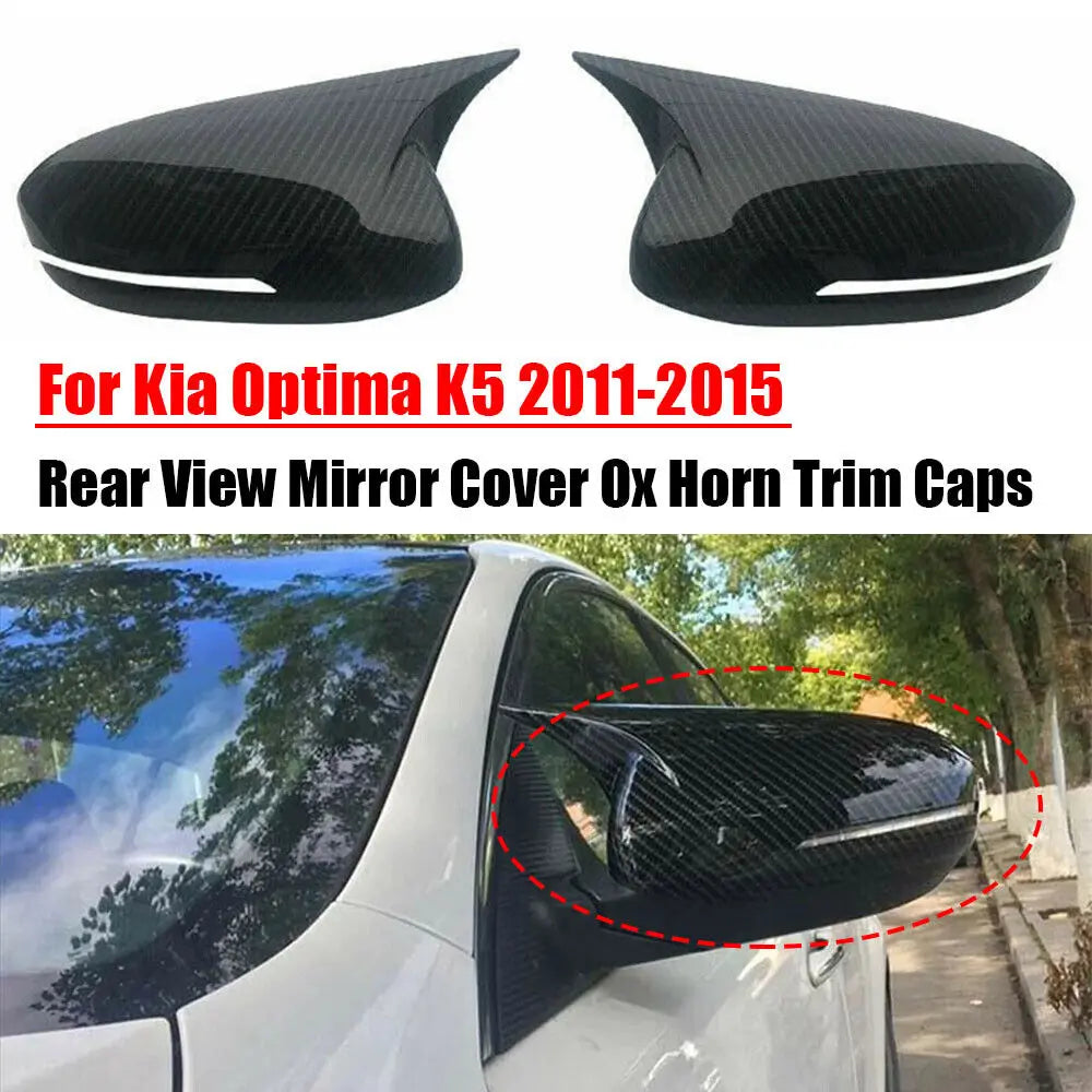 For Kia Optima K5 2011-2015 Car Sticker Rearview Side Mirror Cover Wing Cap Exterior Door Rear View Case Trim Carbon Fiber Look Quake