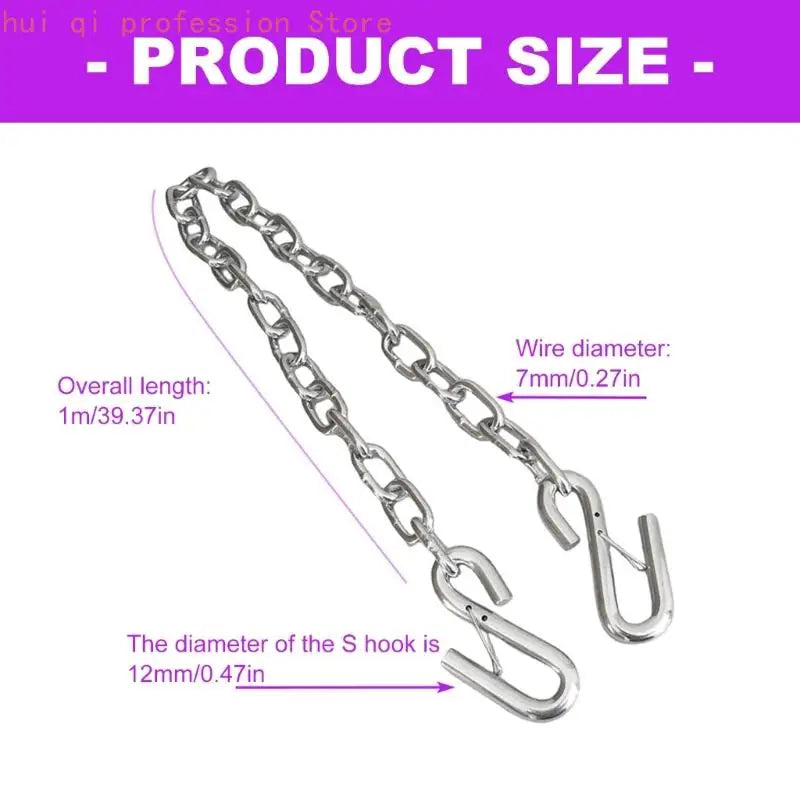 Vehicle Transport Tow Chain 1 Meter Coated Metal Safety Chain with Hook for Trailer Towing, Backup Connection and Storage Quake
