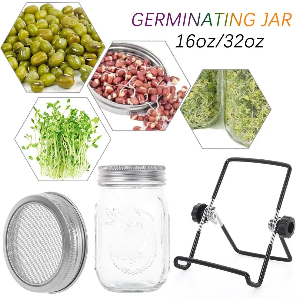 Strainer Sprouts Growing Wide Mouth Home Kitchen 16/32oz Mason Jar with Screen Lids Germinator Sprouting Jars Quake